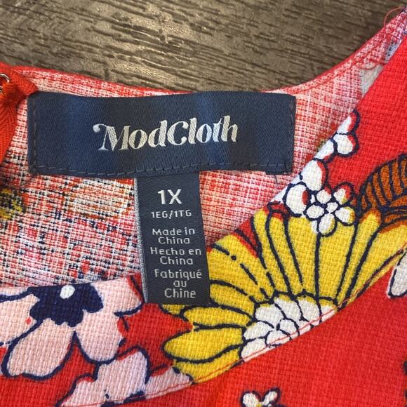 NWT ModCloth Women's Sleeveless Floral Retro Woven Shift Dress Red Size 1X - Picture 4 of 11